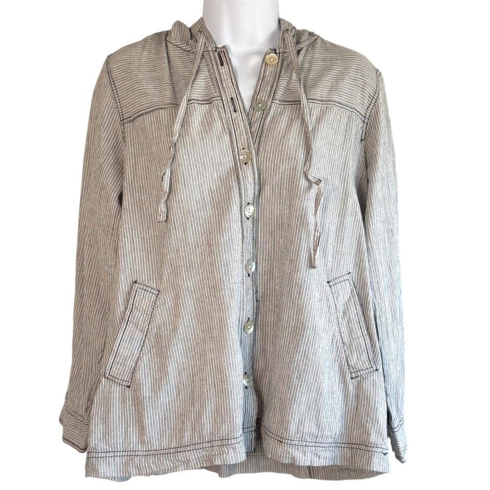 NorthStyle Womens Lightweight Cotton Jacket Sz M Striped Hooded Beach Fisherman - Picture 2 of 8